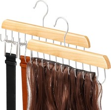 2 Pack Wooden Hair Extension Holder Rotating Foldable Hanger for Styling Stora