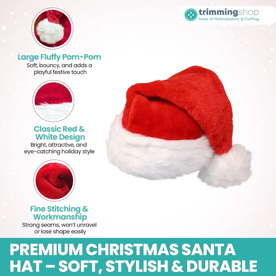 Sombrero Rojo De Terciopelo Santa Navidad Para Fiesta XMAS Disfraz Adulto Unisex - Imagen 3 de 4