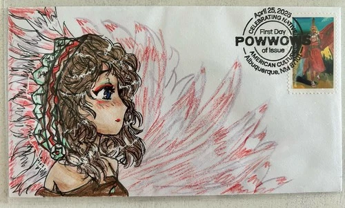 2025 POWWOW FDC Hand Drawn Cachet Katelyn Marks Native American Indian.