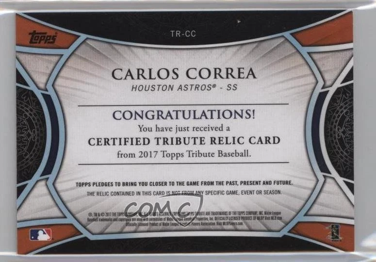 2017 Topps Tribute Tribute Relics Orange /25 Carlos Correa #TR-CC - Image 2 of 2