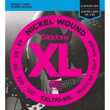 D'Addario EXL170-5SL 5-String Nickel Wound Bass Guitar Strings, Light, Super Lon