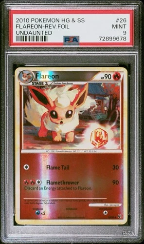 2010 POKEMON HEARTGOLD & SOULSILVER UNDAUNTED #26 FLAREON-REV.FOIL PSA 9 POP 12