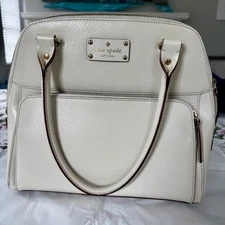 Kate Spade Wellesley Madea Satchel Cream Pebbled Leather Oxblood Trim