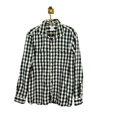 Gap Green  White Buffalo Plaid Heavyweight Flannel Button Dow Shirt Sz XL