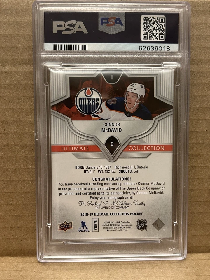 2018 Ultimate Collection CONNOR McDAVID 04/10 PSA 9 - Image 2 of 2