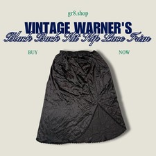 Vintage Warners Black Back Slit Slip With Lace Trim Medium Antron Nylon Made In