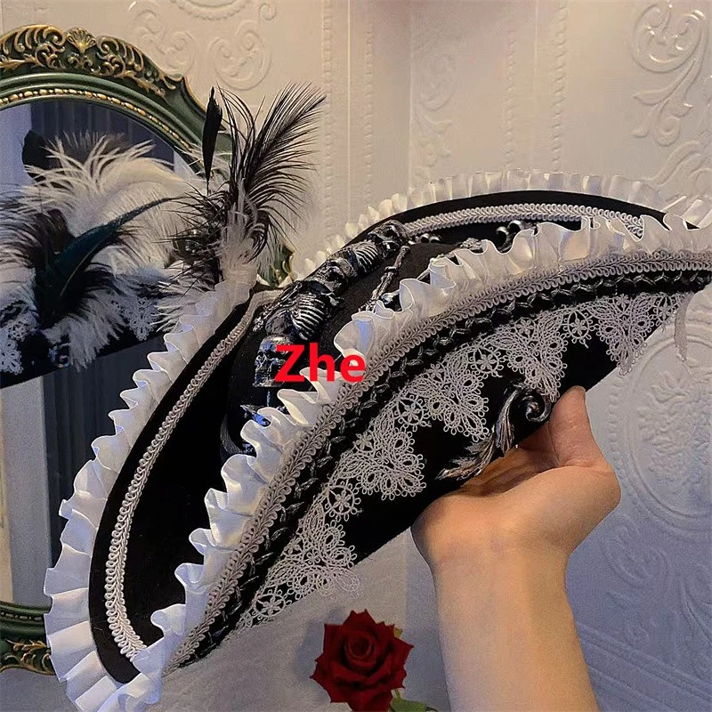Pirates of the Caribbean Gothic Retro Lace Headgear Adjustable Cosplay Props Hat - Image 2 of 4