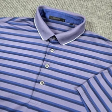 Greyson Polo Shirt Mens Large Purple Blue Striped Golf Stretch Wolf Logo Peru