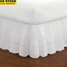 Eyelet Ruffled Bed Skirt Shabby Chic Floral 14 Inch Drop Adjustable Fit New
