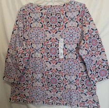Croft & Barrow XL Peach Fancy Medallion Knit Top, boatneck, 3/4 Sleeves - NWT