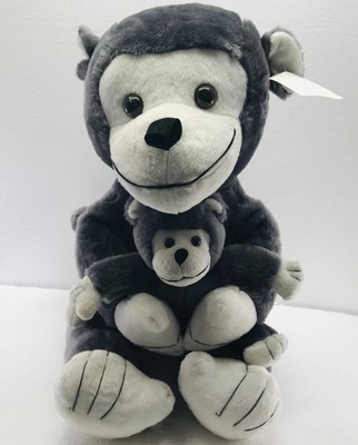 Best Toy Plush 18'' Gray Mommy Monkey and Baby Large Stuffed Animal  2004