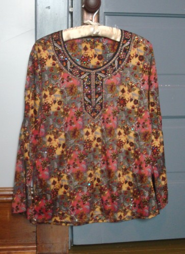 Damen Vintage 80er 90er Bluse Pailletten - Bild 1 von 8