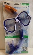New Aqua Swim Adult Purge Valve Blue Swimming Snorkel Mask Set 12