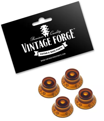 AMBER TOP HAT BELL KNOBS FOR EPIPHONE IMPORT GUITAR METRIC RECESSED (4-PACK) NEW