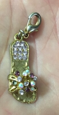 Gold tone Rhinestone Bracelet CHARM Sandal Flip Flop with Lobster Claw  clasp