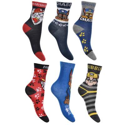 Paw Patrol 6er Pack Jungen Socken Rubble Chade Marshall Grau
