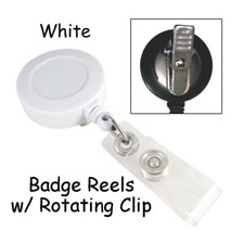 25 ID Badge Reels Lanyard - White - Retractable w/ Rotating Clip  Plastic Strap