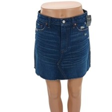 Abercrombie Fitch Denim Skirt Size 4 Distressed A Line Zoe Mini Side Stripe