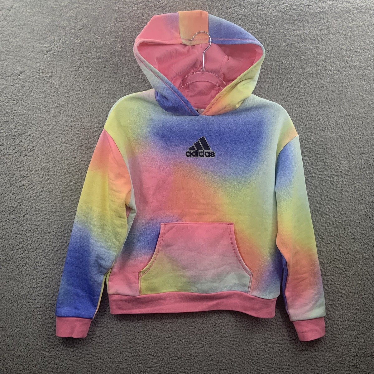Adidas Sweater Girls Extra Large 16 Pink Yellow Blue Black Hoodie Sweatshirt