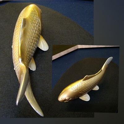鯉の浮彫 金属製 アート作品 Japanese Metal Art Twin Koi Fish Statue Black&Gold Carp Garden Art