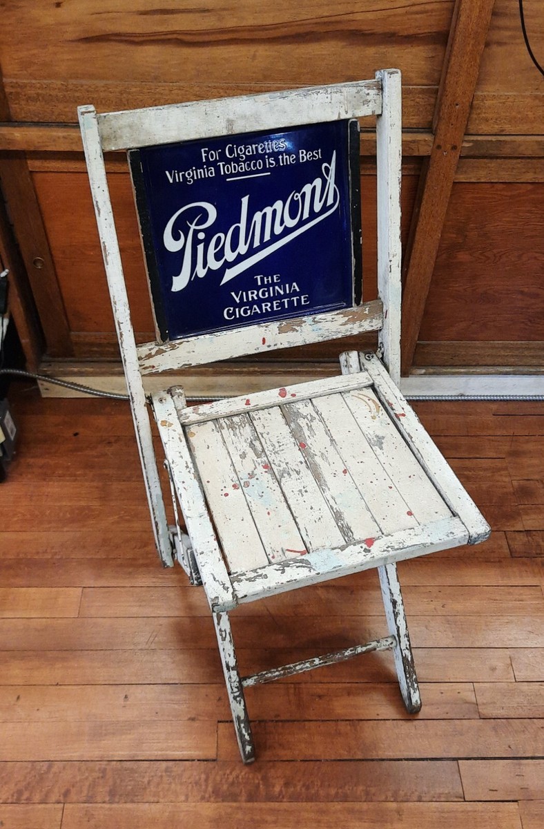 ANTIQUE PIEDMONT CIGARETTES ADVERTISING SIGN FOLDING CHAIR 2 sided  porcelain