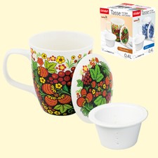 Tasse mit Deckel und Sieb 400 ml Becher Porzellan