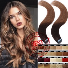 Seamless 12"-24" Tape In Thick 100 Remy Human Hair Extensions Skin Weft 100g US