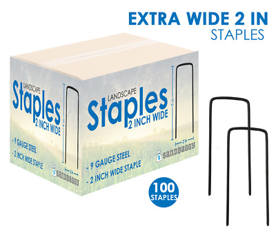 EXTRA WIDE Landscape Staples 6 Inch x 2 Inch (100 Pack)~ SOD Fabric 9 Gauge 