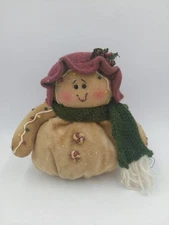 OOAK PRIMITIVE GINGERBREAD GIRL PLUSH JOLLY SHELF SITTER WITH SCARF DECORATION