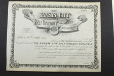 Kansas City MO Belt Railway $100 Stock Shares BLANK 18__ Certificate #122 L971A