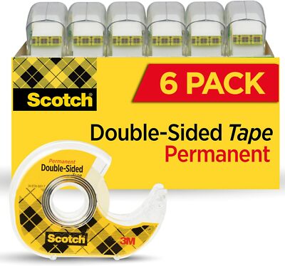 3M Scotch Double Sided Tape 1/2 x 500 Inches, 6 Rolls, Total 3000 inches    