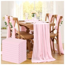 Pink Table Runner 10 Packs 14x120 Inches Chiffon Table Runners Sheer Chair Sashe