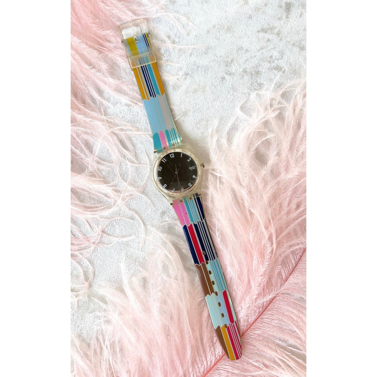 Vintage 2000s SWATCH WATCH Y2K Geometric Striped Modern