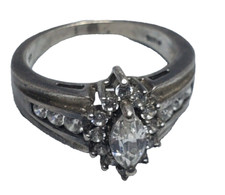 Vintage H925 Silver with 19 CZ Stones Engagement Ring Size 9