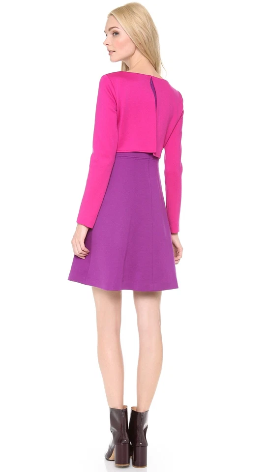 $985 Lisa Perry Dos Niveles Púrpura y Rosa Lana Línea A Mini Vestido EE. UU. 8, Reino Unido 12 Nuevo sin Etiquetas Foto 3 de 4