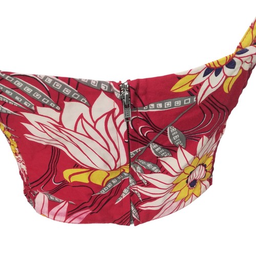 Trashy Diva Faux Tie Front Floral Retro Pinup Tank Top Size 10 Red Asian Lotus - Picture 8 of 11