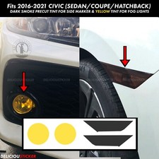 For 16-21 Civic Yellow Fog Light Smoke Side Markers Vinyl Overlays Precut Tint