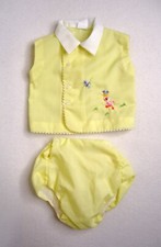 Vintage Diaper Cover Shirt Outfit 0 3 6 Months Yellow Duck Ric Rac