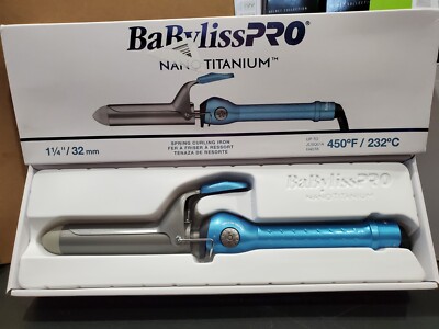 BaByliss PRO Nano Titanium 1 1/4'' 32 mm Spring Curling Iron Blue NEW 