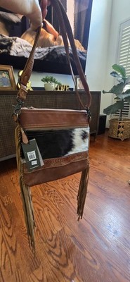 Myra Bag NWT Cowhide Fringe Crossbody Purse Tooled Sunflower Leather Western