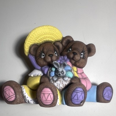 Hand Painted Resin Bear Couple Easter Figurine, Colorful Medium Decor
