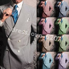 Seersucker Men's Suits Peak Lapel Formal Business Party Wedding Summer Tuxedos