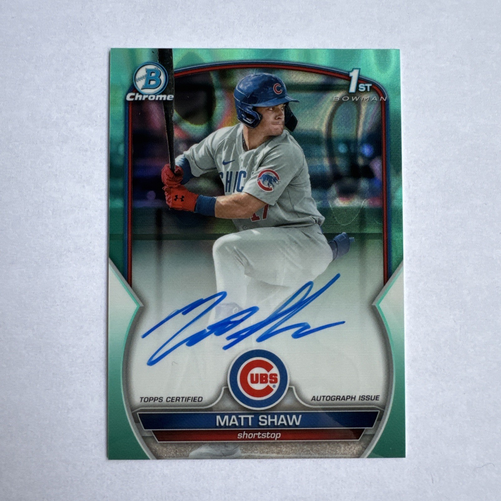 2023 Bowman Draft Chrome Autographs Matt Shaw #CDA-MS Aqua Lava Auto #d 030/199