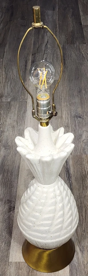 Lámpara de mesa de piña de colección Hollywood Regency tropical mancha dorada blanca moteada  Foto 2 de 4