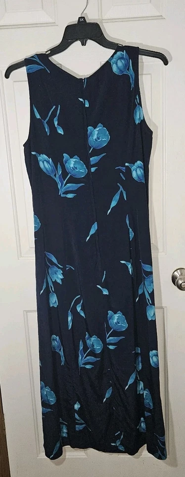 Maxi Vestido Vintage Años 90 Y2K Studio I Talla 12 Sin Mangas Azul Marino Floral  Foto 4 de 4