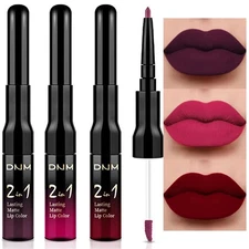evpct 3Pcs Dark Plum Purple Rose Dark red Matte Lip Liner Pencil and Liquid L...