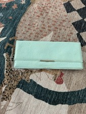 Mint Blue Alligator-Embossed Fold-Over Clutch
