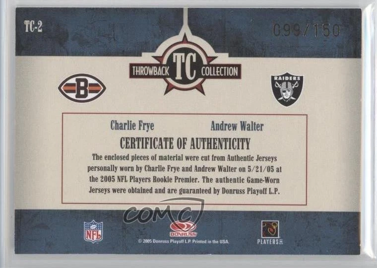 2005 Donruss Throwback Threads Material Charlie Frye Andrew Walter Rookie RC - Image 2 of 2