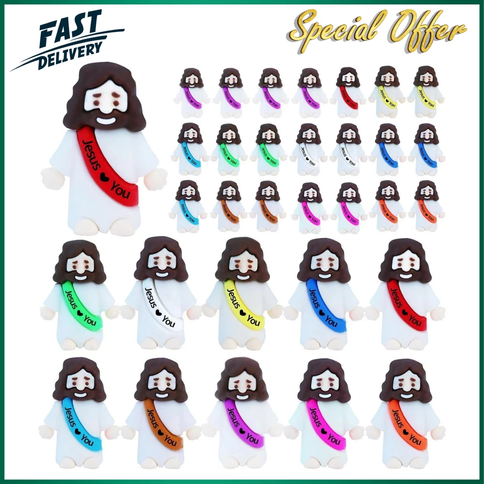 ILHSTY 30Pcs Little Jesus Figures Bulk Mini Jesus Love You Figurines Tiny Small Rubber