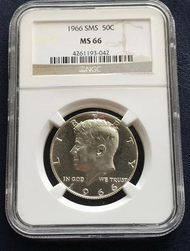 1966 Kennedy Half Dollar UNC NGC MS 66 SMS Silver Coin, JFK Fifty Cents, 50¢